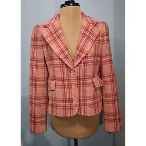 Juicy Couture Y2K Wool Blend Pink Preppy Plaid Clueless Acadamia Blazer Jacket S